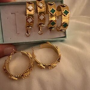 Elegant Gold and Green Women's Jewelry Set (3 pairs) Earrings